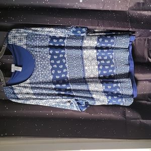 COPY - Catherine's 5X short sleeve blue and white paisley design blouse.
